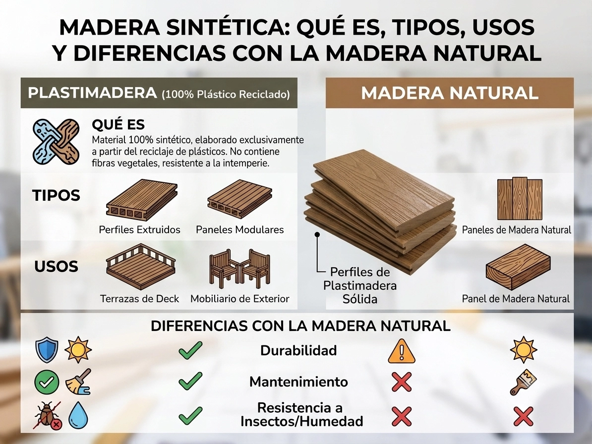 Madera sintética Plastimadera, qué es y tipos de madera plástica reciclada