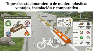 Topes de estacionamiento de madera plástica, resistentes y sin mantenimiento