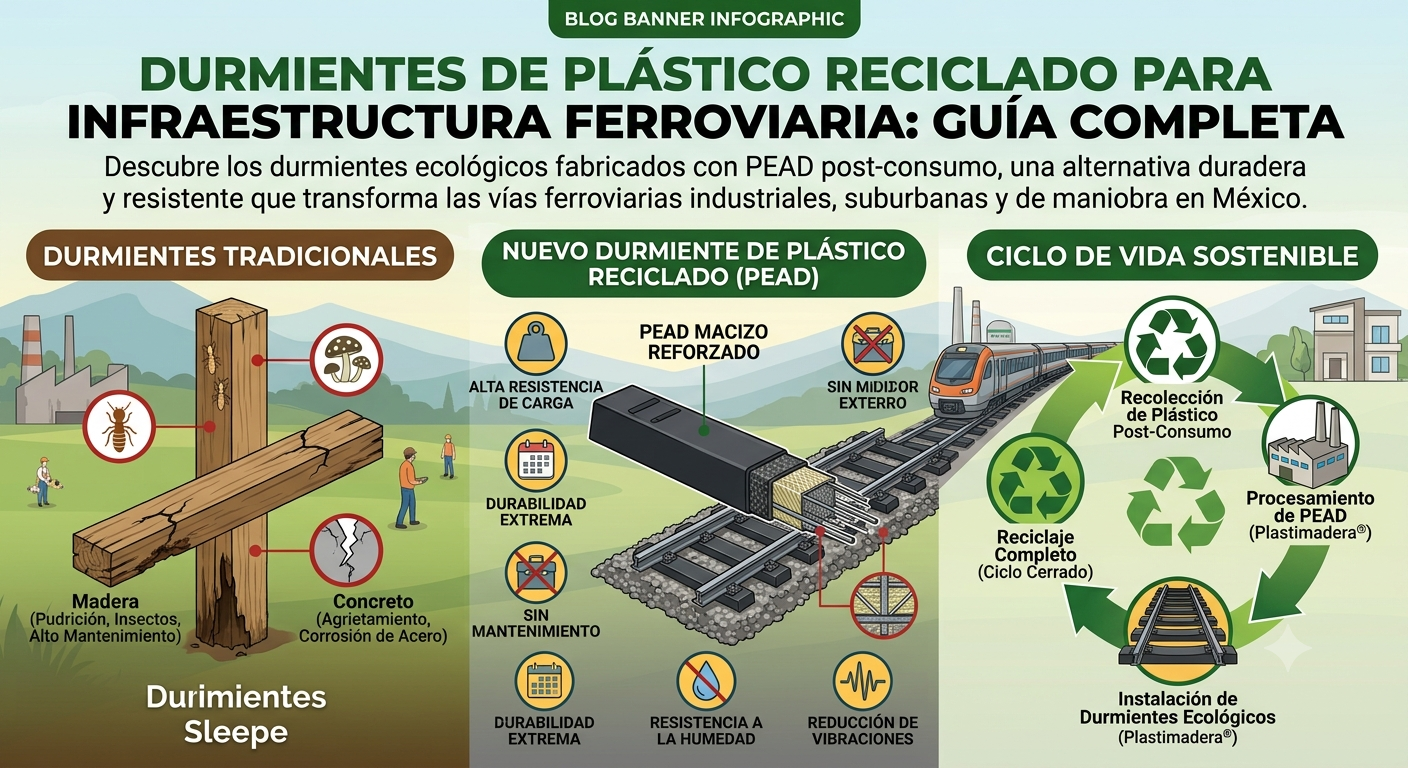 Durmientes de plástico reciclado para infraestructura ferroviaria